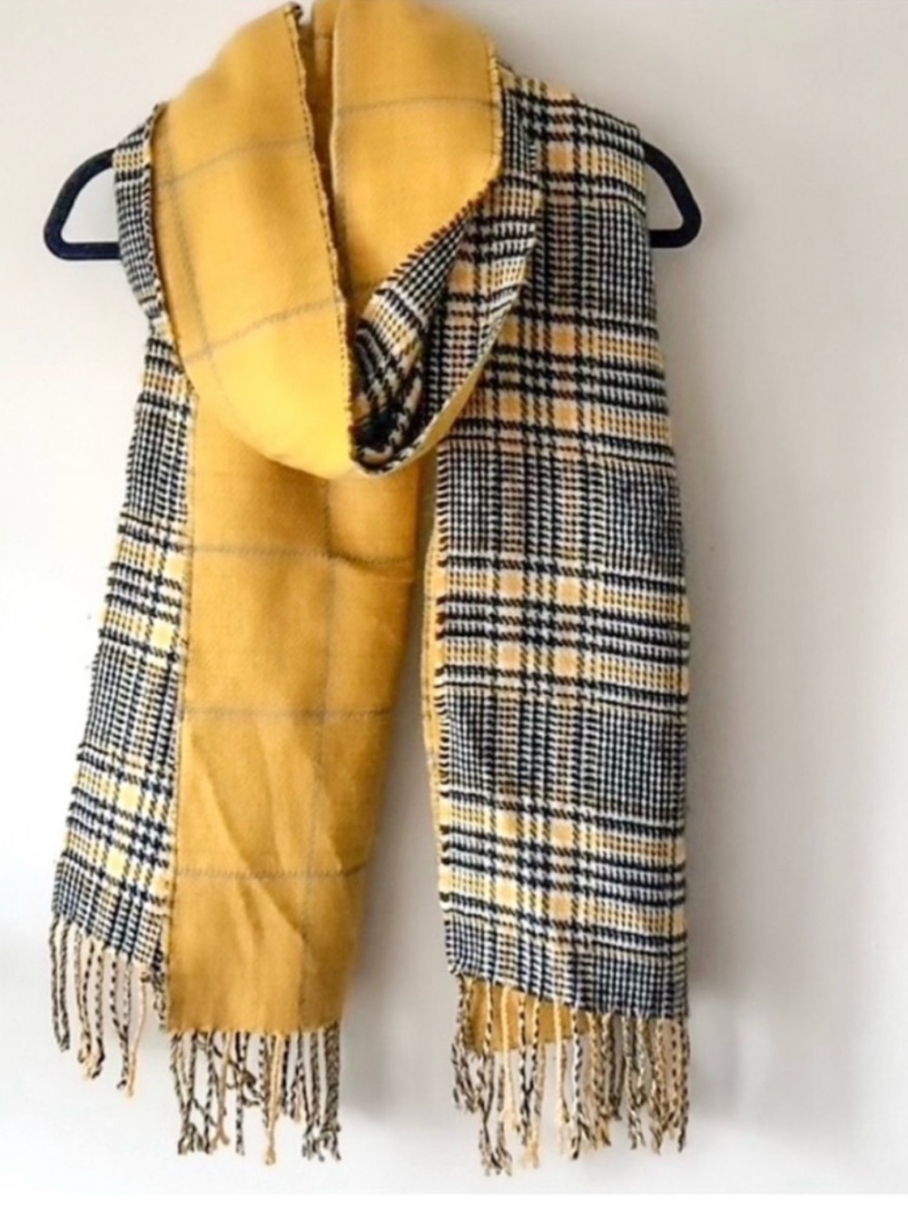 Topshop Yellow and Black Plaid Reversible Scarf